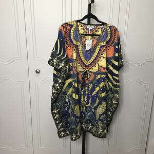 JOVIE Blue Snake V-Neck Kaftan With Draw-String Waist Tie-One Size Fits Most